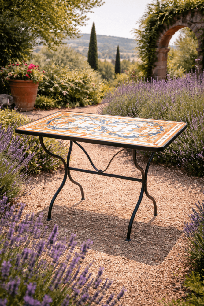 Table rectangulaire en majolique peinte à la main de Deruta – tradition céramique italienne d’Ombrie